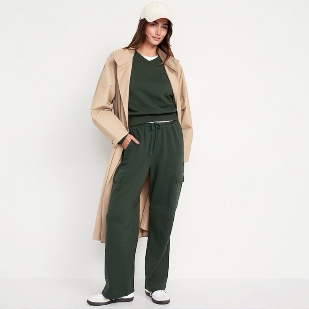 Old Navy Sweatpant Women Plus 2X Extra High Waisted SoComfy Cargo Wide Leg Green